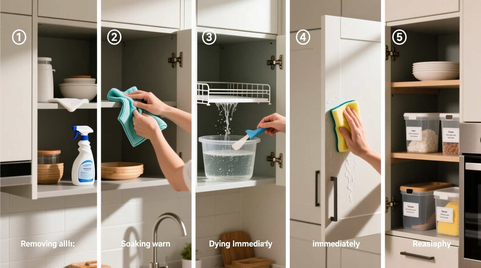 steps to clean kitchen cabinets