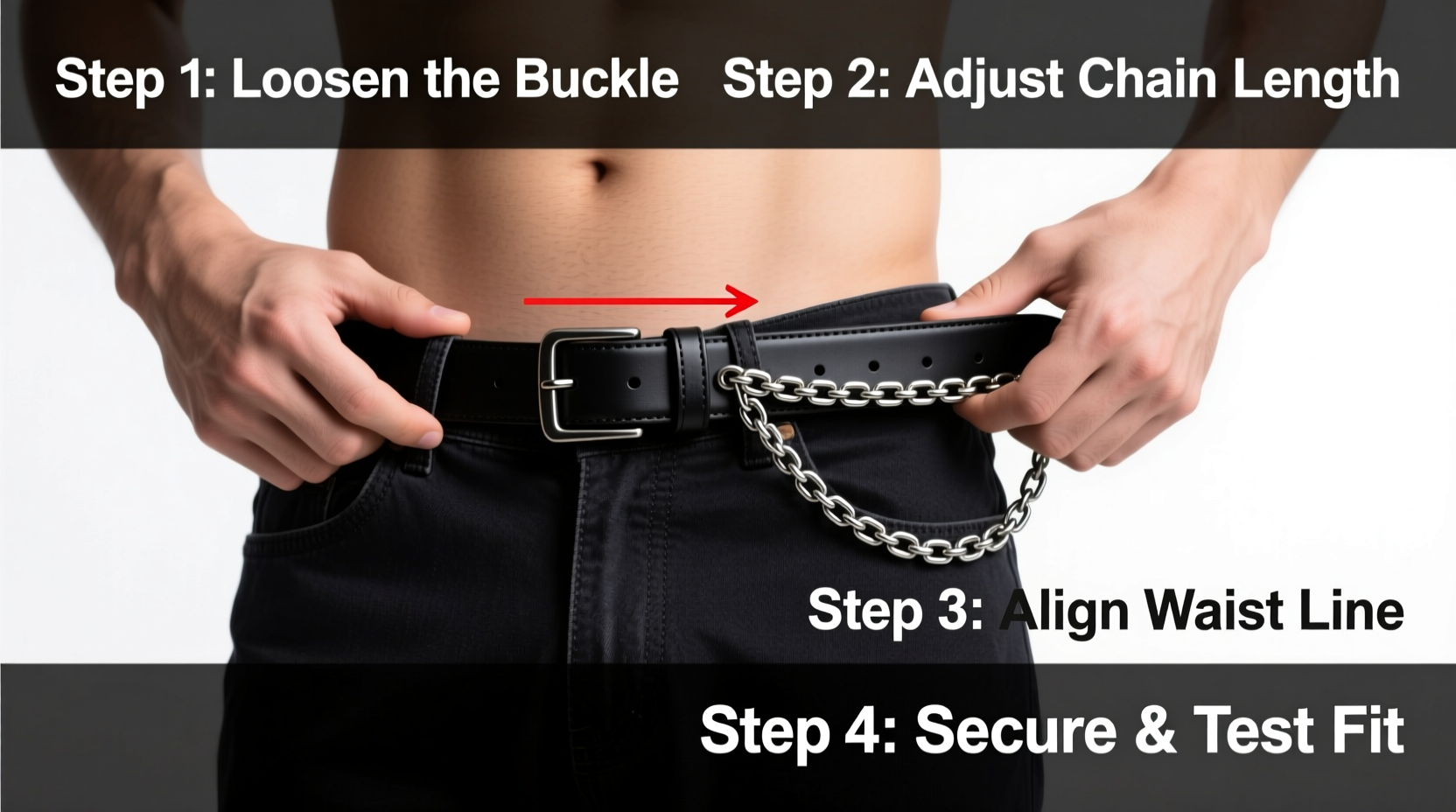 step by step guide to adjusting a metal chain belt for the perfect pants fit