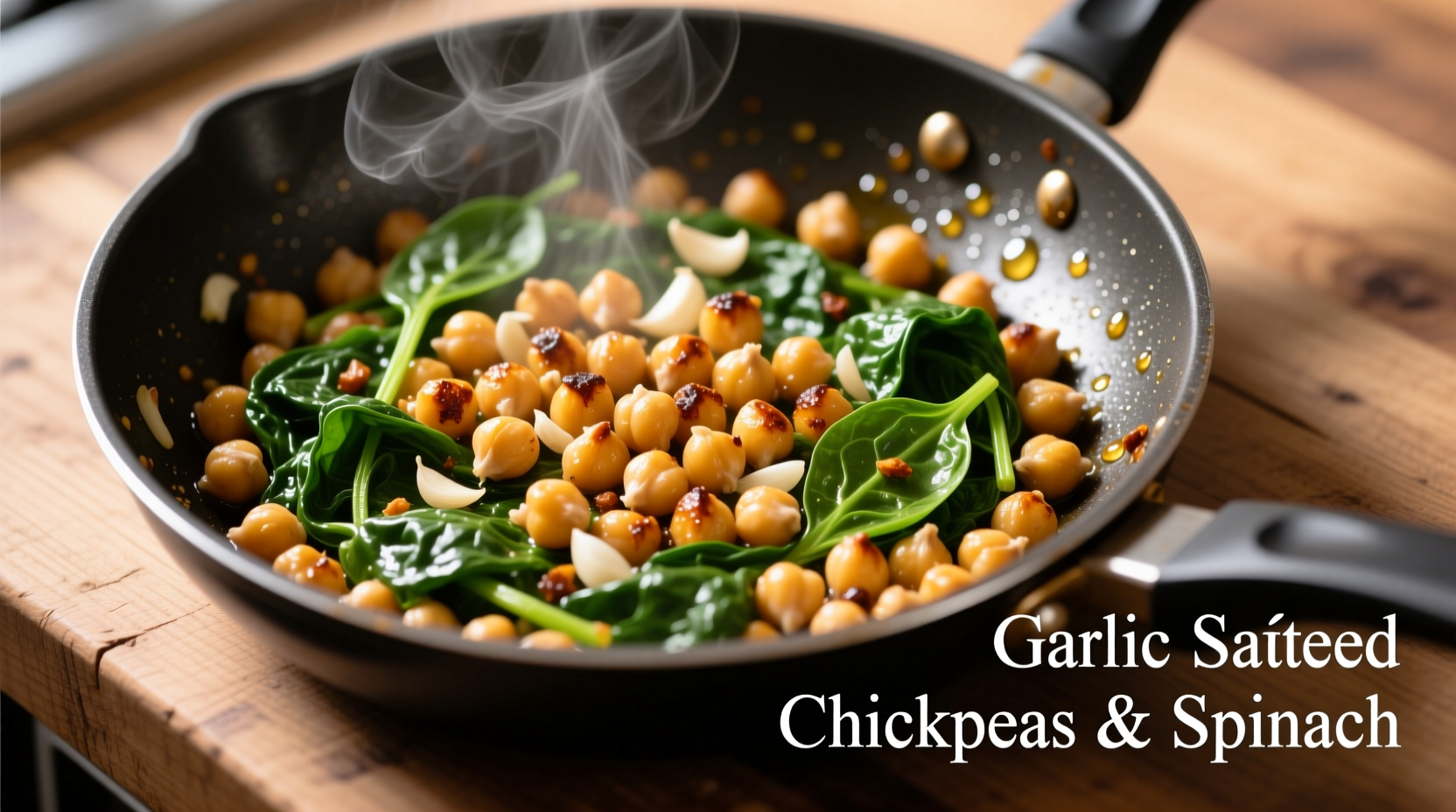 Chickpeas and spinach sautéed with garlic