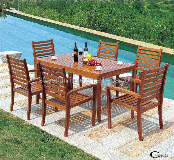 Juegos de mesa de comedor al aire libre de madera, muebles de