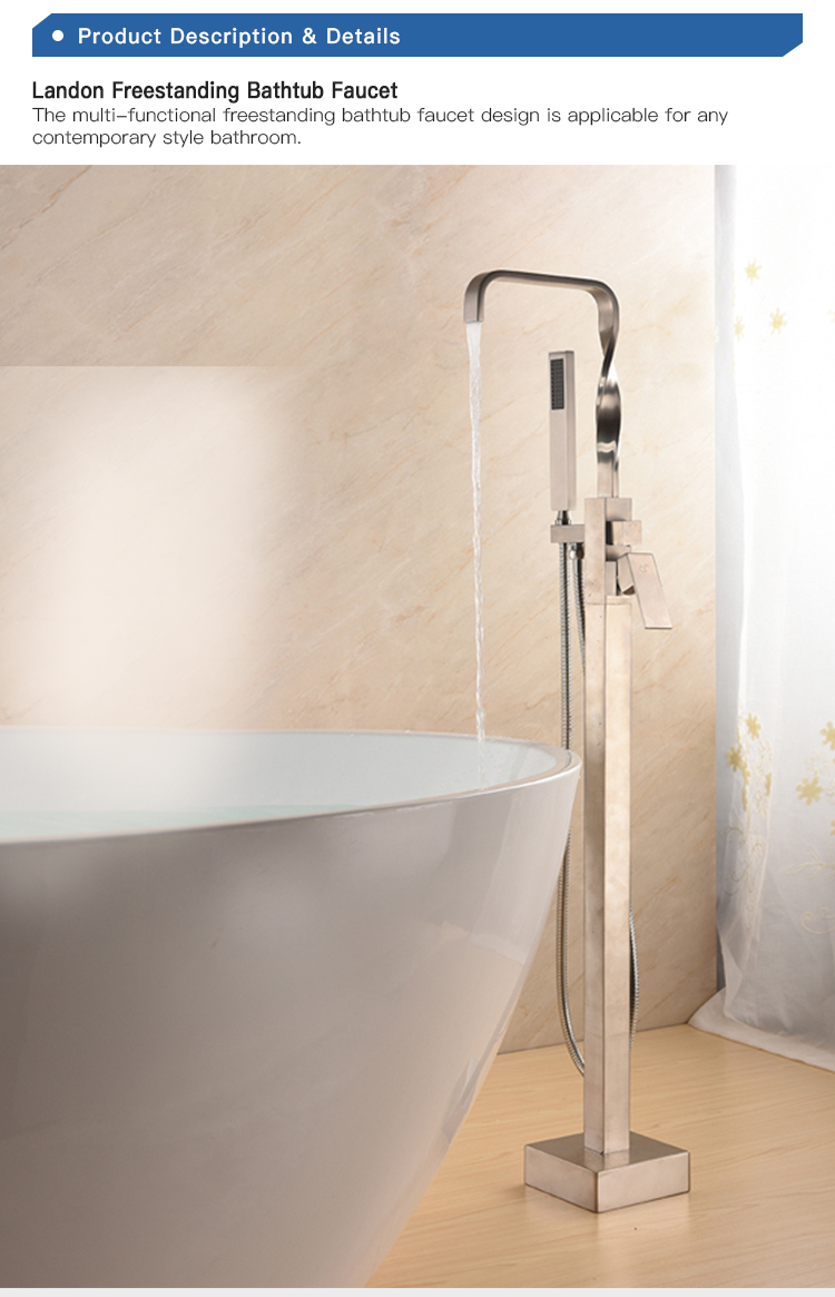 American style square single handle free standing shower bathtub faucet tub fille faucet,floor mount tub filler for showerroom