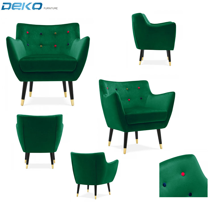 Hot selling tufted button back sofa luxury design velvet armchair for living room
