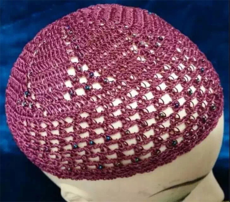 Set Of 2 Handmade Crochet Muslim Skull Caps (Taqiyah/Kufi) - Light Blue & Purple, One Size Fits Most - View #11