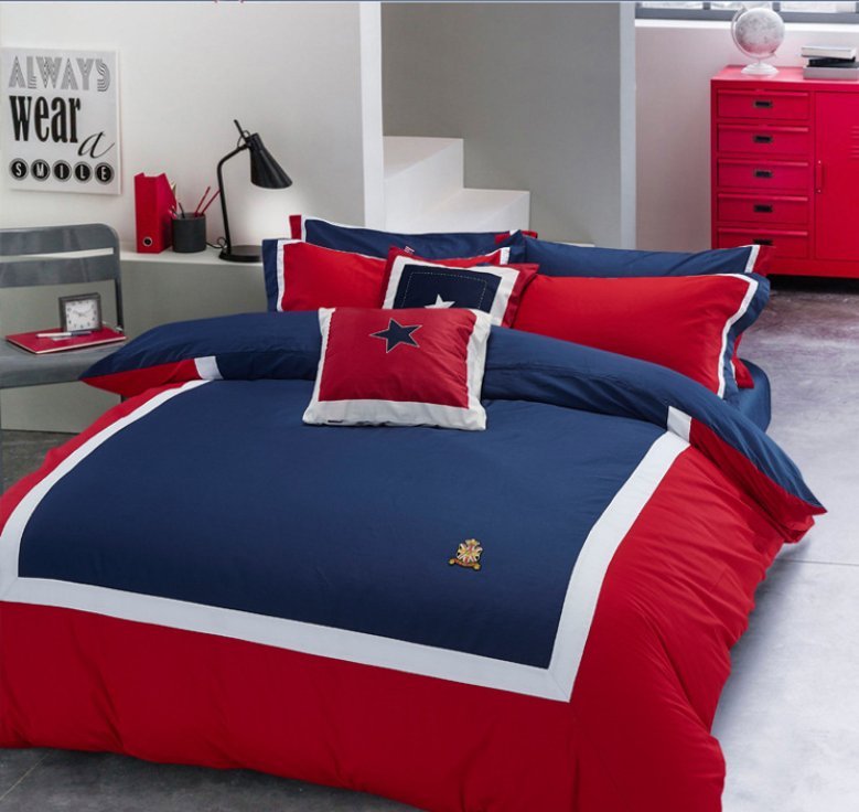 Boys Cartoon Cotton Twin Duvet Cover and Pillow, Red and Blue Kids single Gift Reversible Comforter Bedding Sets