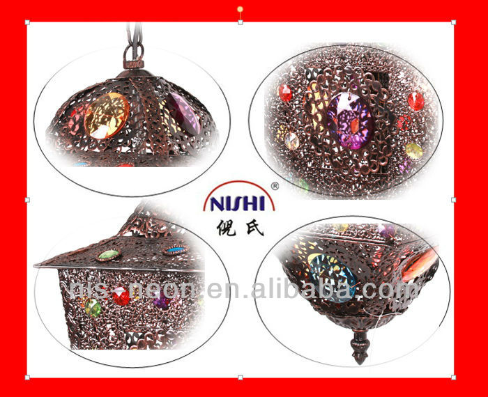 Hot Selling Moroccan Lamp Lantern Indian Lamp NS-124001 Inlaid Colorful Metal Pendant Lamp Incandescent Bulb or LED Bulb Iron Ns