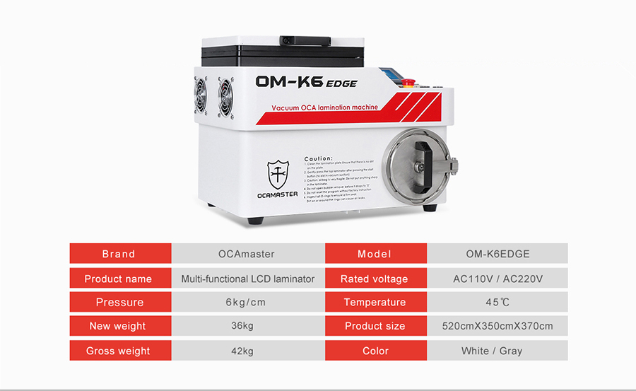 La mejor máquina de laminación OCA, máquina de laminación al vacío LCD de OM-K6 Edge Air Bag para reparación de Samsung y IPhone