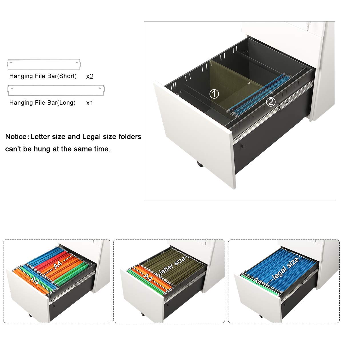 Mobile Filing Cabinet Pedestal under Desk with 3 Drawer for Lockable