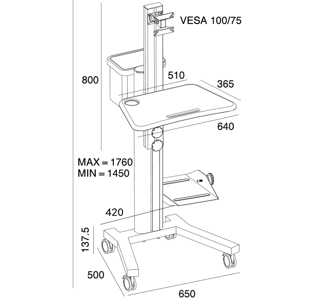 Moving Industrial Laboratory Nursing Medical Hospital Workstation Rolling Mobile Computer Crash Monitor Cart Trolley with Wheels