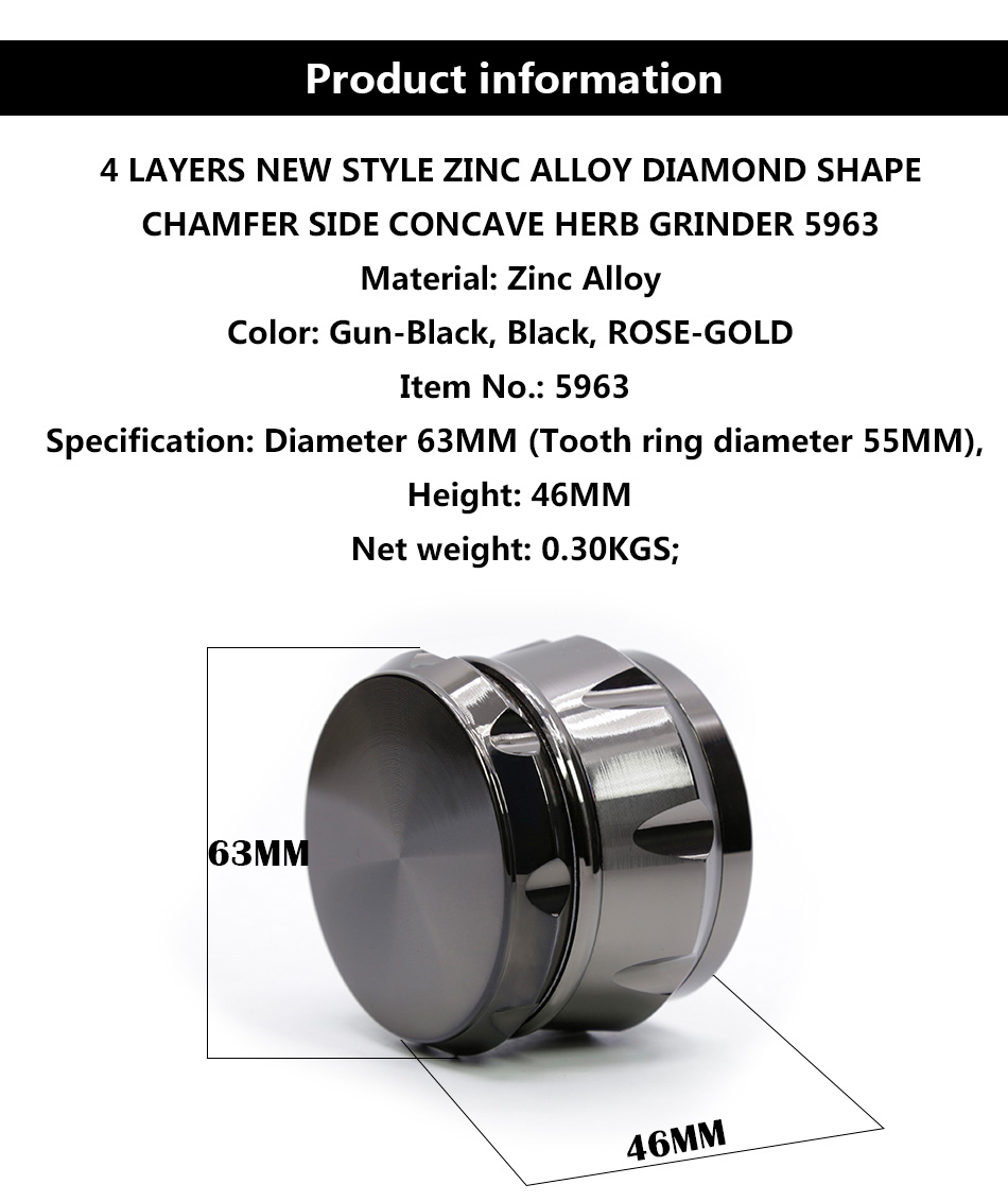 63mm 4 layer zinc alloy crusher metal grinder custom logo 5963