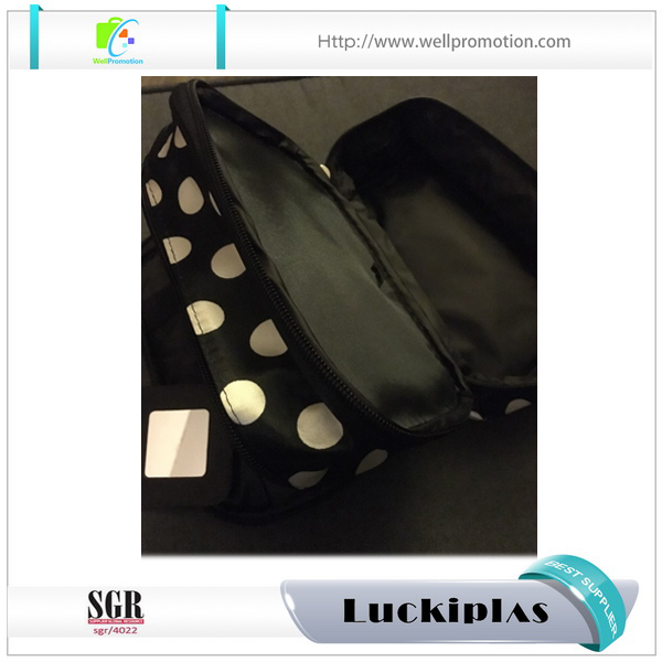 Bolsa de maquillaje de lona bolsa de cosméticos de lona de dos capas personalizada con espejo