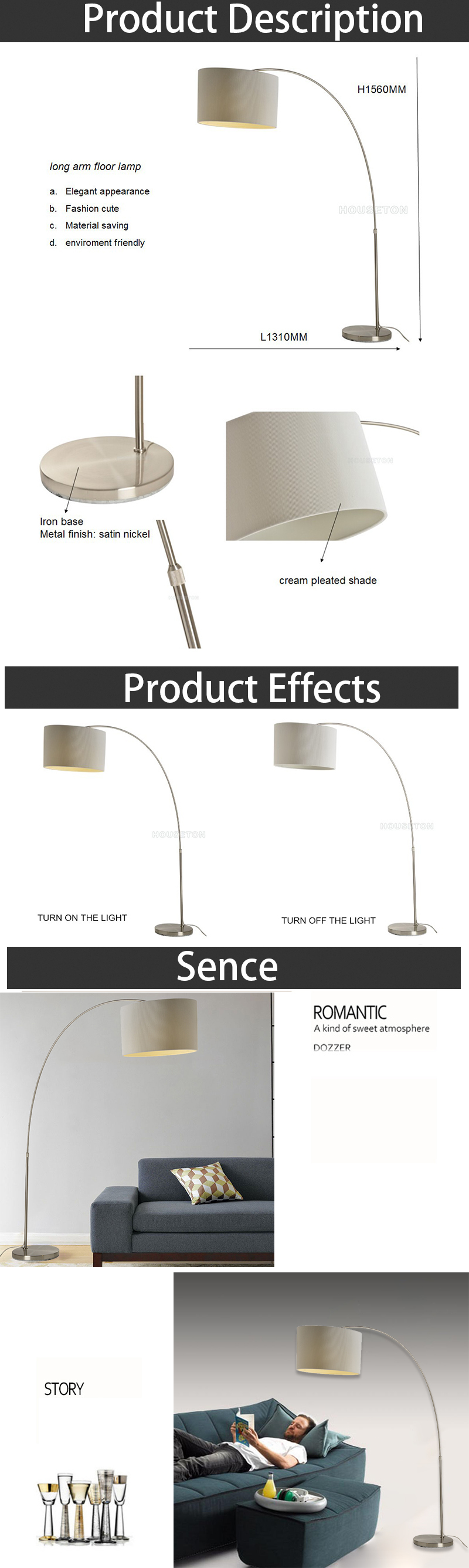 Hot sale hotel metal base in the living room led design standing  arc floor  lamp