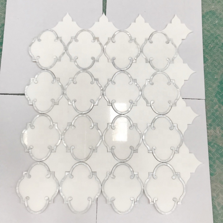 thassos white marble mix shell tile lantern waterjet mosaic for wall