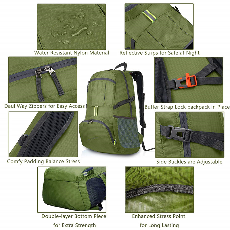 Sac &agrave; dos pliable ultra l&eacute;ger, petit sac &agrave; dos de voyage pliable r&eacute;sistant &agrave; l'eau de 25 L