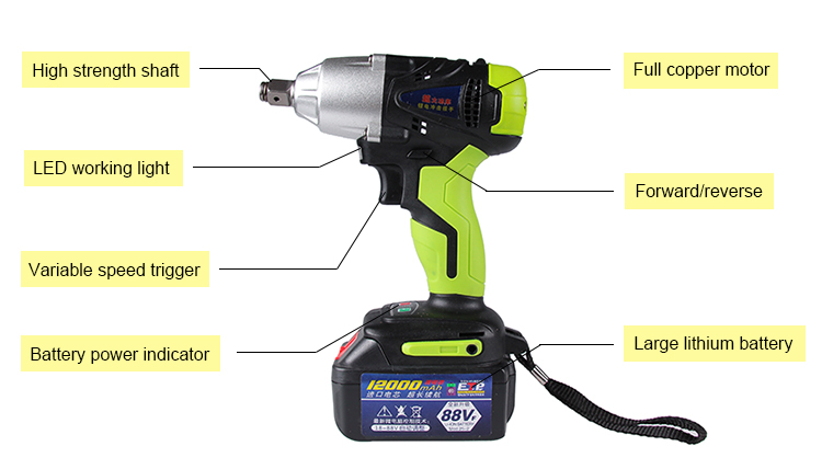 0-2300rpm torque cordless electric power impact wrench