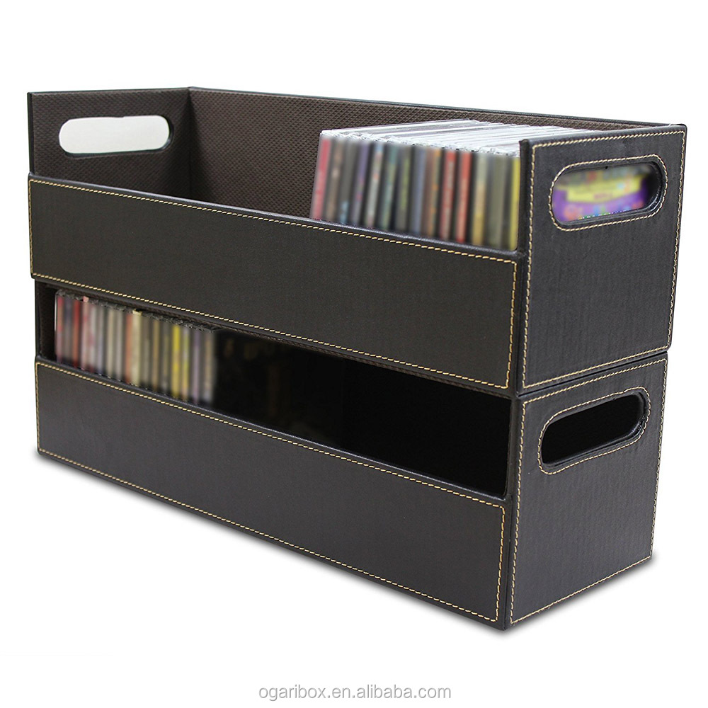 Leather CD Storage Box with Magnetic Opening - Holds 40 CD Cases