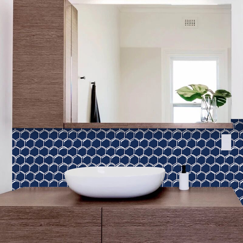 3D Honeycomb wall tile stickers for office decor in navy blue
