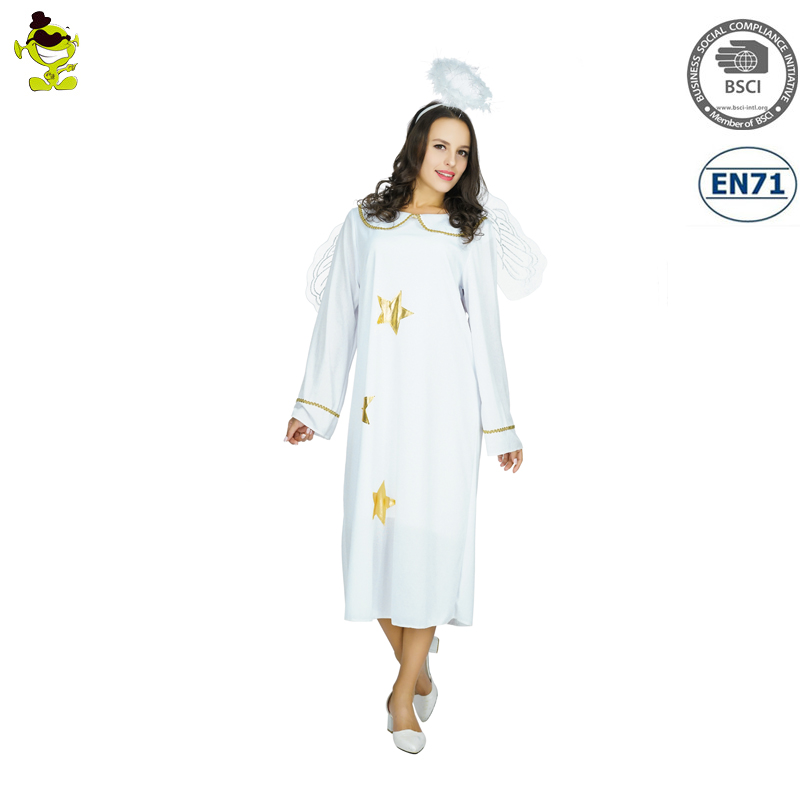 成人花式礼服女士白色天使服装带翅膀万圣节角色扮演女性表演服装