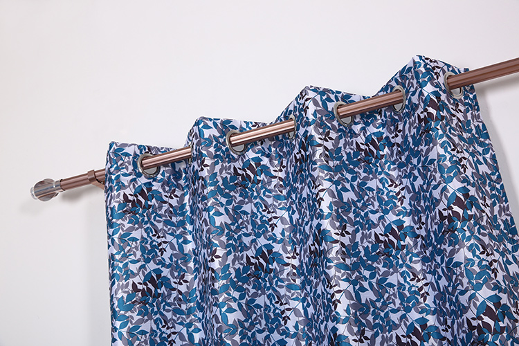 blue leaf printing faux silk ready made curtains grommet curtain for the living room