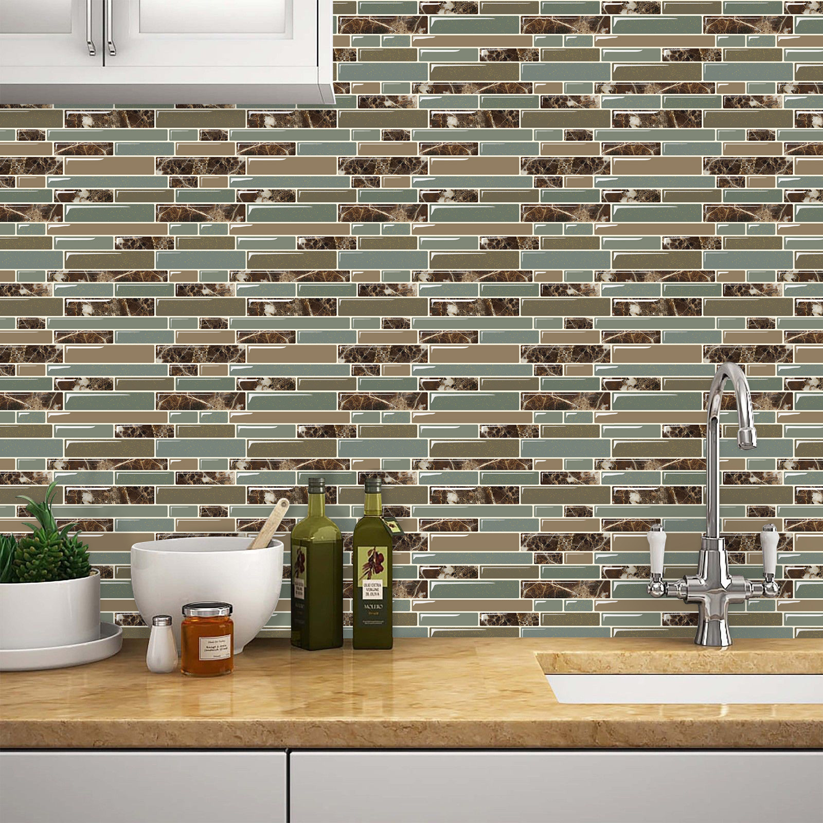 Vinyl mosaic decorative wall tiles peel and stick backsplash for home hotel decor