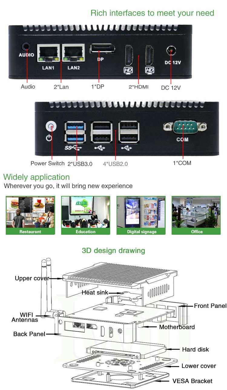 Mini Computer - Intel N3700 Fanless System for 24/7 Operation