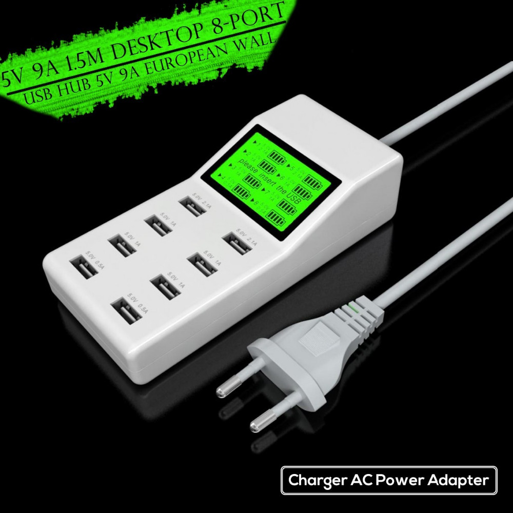通用 5 v 8a 8 usb 集线器端口智能 led 显示屏旅行交流电源适配器