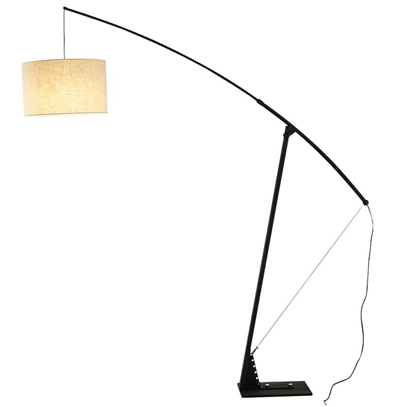Hot selling hotel reading black metal base fabric shade giant long arm modern fishing rod floor arc lamp for living room