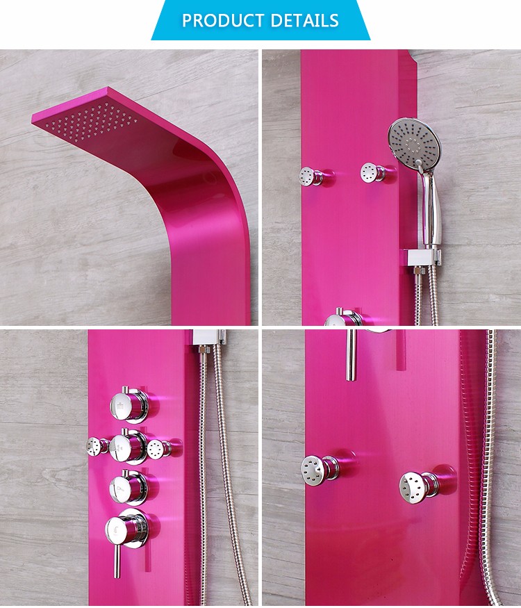 Best selling pink color good quality stainless steel shower panel column system set manufacturing factory