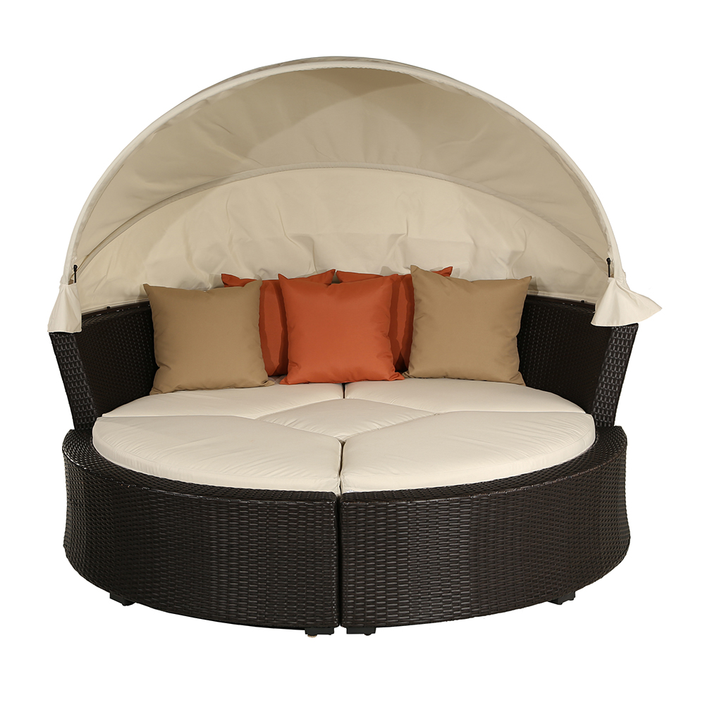 庭院圆藤制太阳床户外太阳床独特的日间床与天篷 - buy rattan sunbed