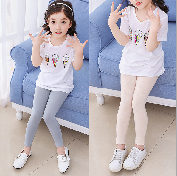 Summer Girls Leggings Spring Summer Modal Girls Skin Color Leggings Big Children Dance Pants