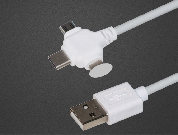 usb 2.0快速充电和数据与类型c微型usb白色3在1 usb电缆