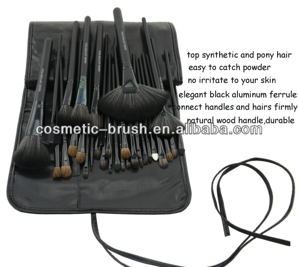 Black 2013 China Best Professional Makeup Brush Set Wood Handle Custom Logo Makeup Brushes/Brush 32 piece