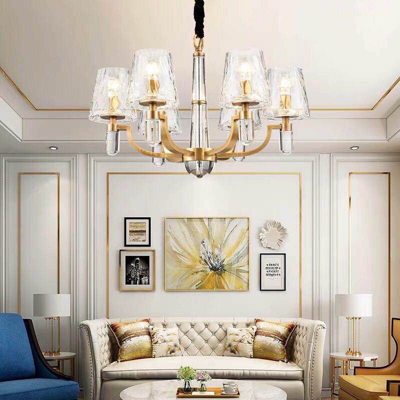Satin Brass Chandelier with Frosted Glass Clear Shades Crystal chandelier lighting