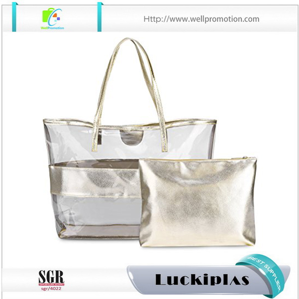 حقائب حمل شفافة من البولي فينيل كلوريد أنيقة شفافة للنساء ، مجموعة حقيبة حمل للشاطئ