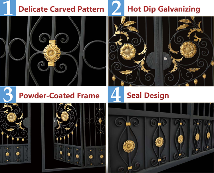 MJL Luxury House Main Square Tube Iron Gate Designs tempered glass lowes glazed