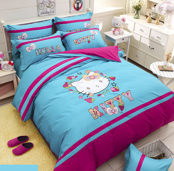 Teen child Embroidery Cartoon, 100% Cotton Transportation England Duvet Set, Kids Bedding Sets Twin Size 3Pcs for boy and girl