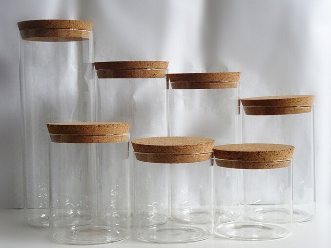 Promotional food grade wood lid candy spice heat resistant storage glass jar