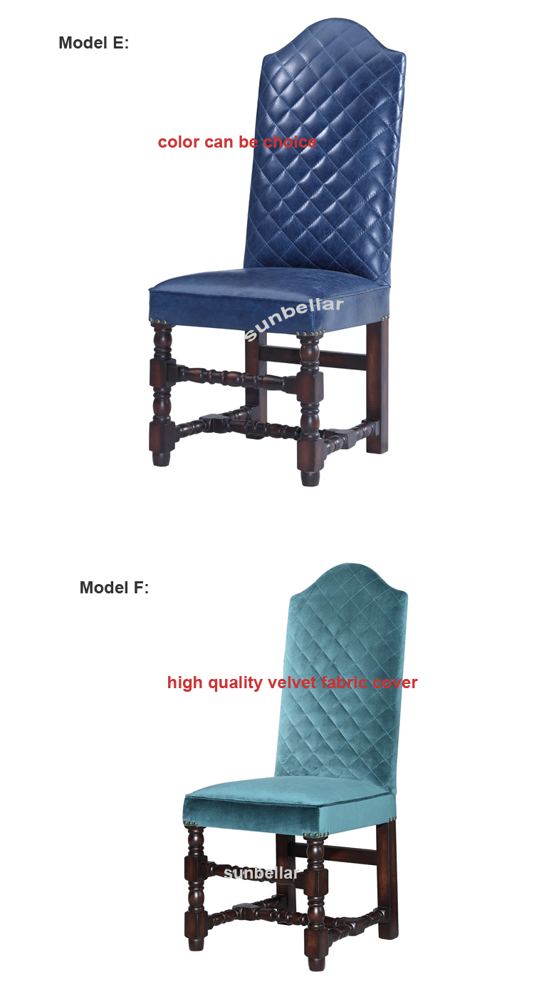 UK antique furniture wood vintage leather dining chair wooden legs high back upholstered fabric leather kitchen chairs