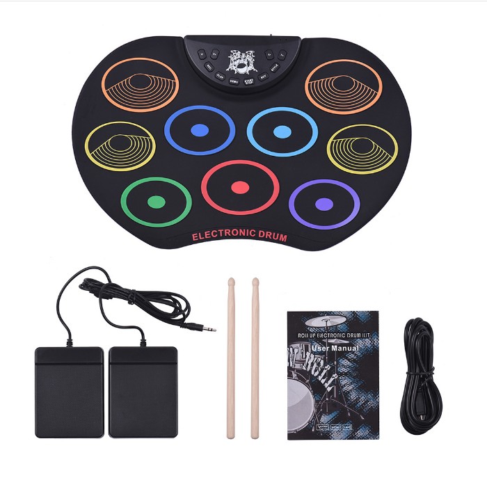 Portable digital electronic roll-up drum foldable silicone pad kit with headphone