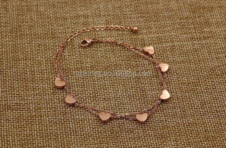 女孩双层可调节玫瑰金爱心链小心形魅力手链 - buy stainless steel