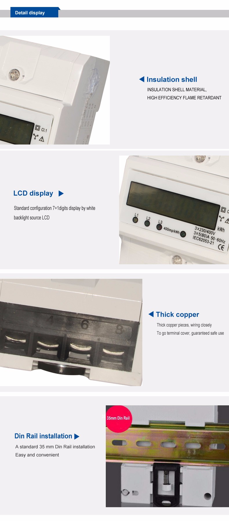 2016 New Type 3 Phase 4 Wire Kwh Meter Din Rail Energy Meter Electro<i></i>nic Meter Smart Electric Meter