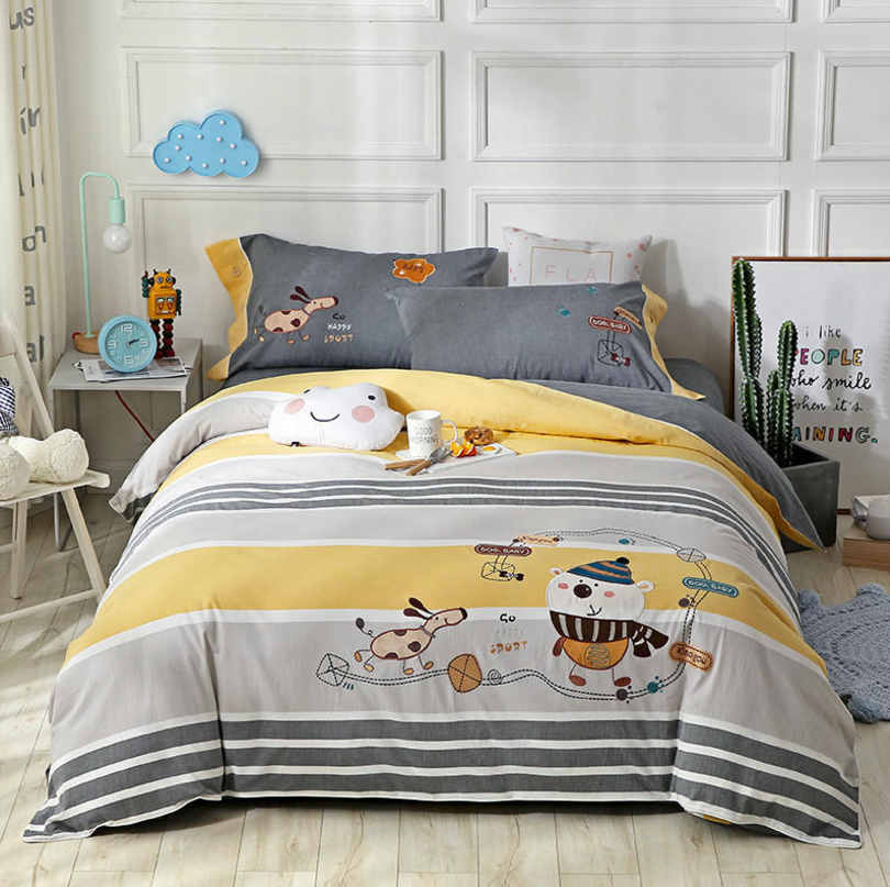 Good Friend Cute Cartoon design with Embroidery beautiful star, Cotton 100 Percent for baby, Kids Twin Bedding Duvet Cover Sets