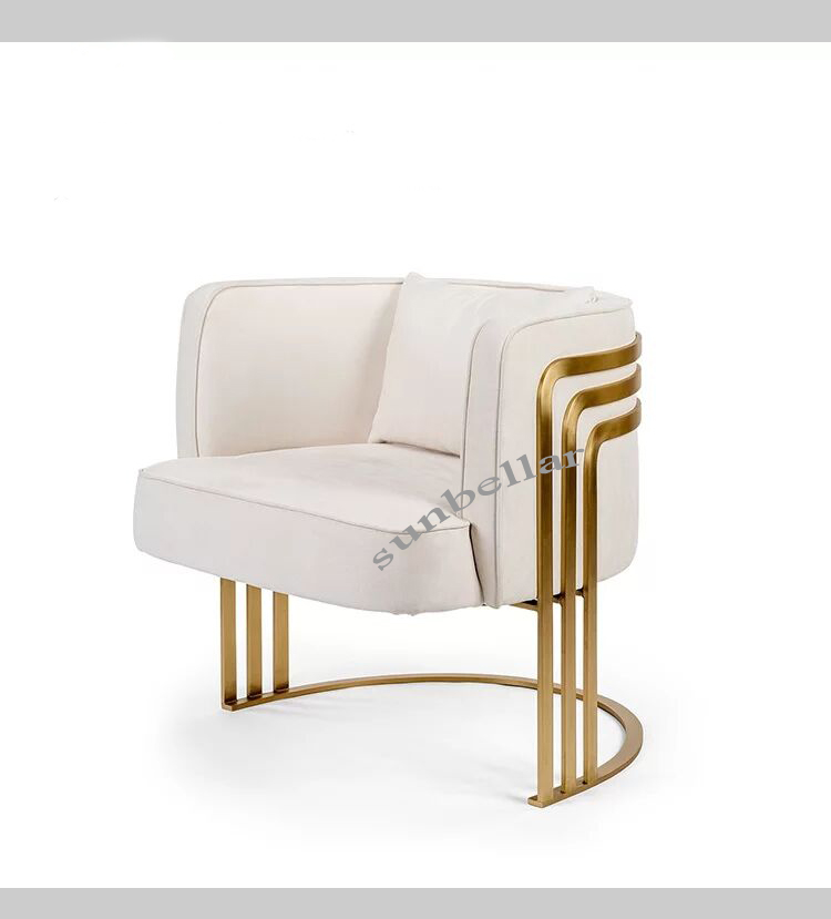 modern design white velvet accent chair with gold stainless steel frame  fancy armchairs for living room hotel clubs cafe shop