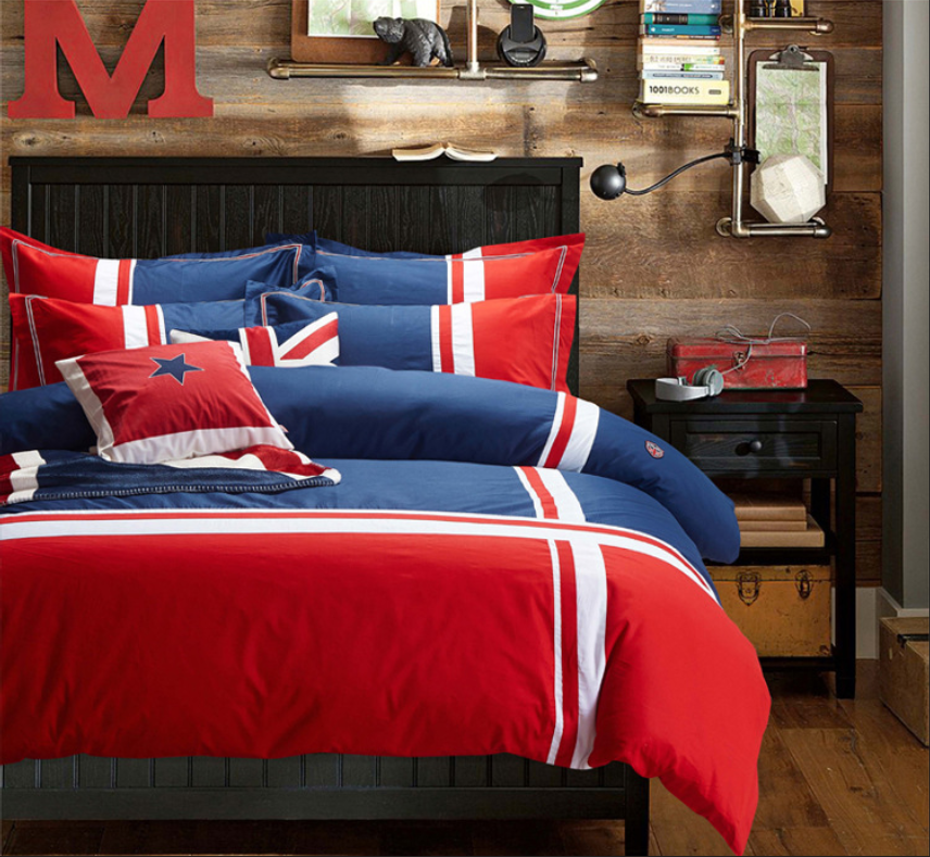 Boys Cartoon Cotton Twin Duvet Cover and Pillow, Red and Blue Kids single Gift Reversible Comforter Bedding Sets