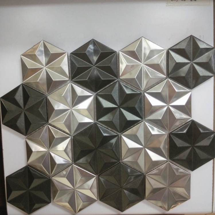 3D hexagon kitchen back splash metal mosaic tiles