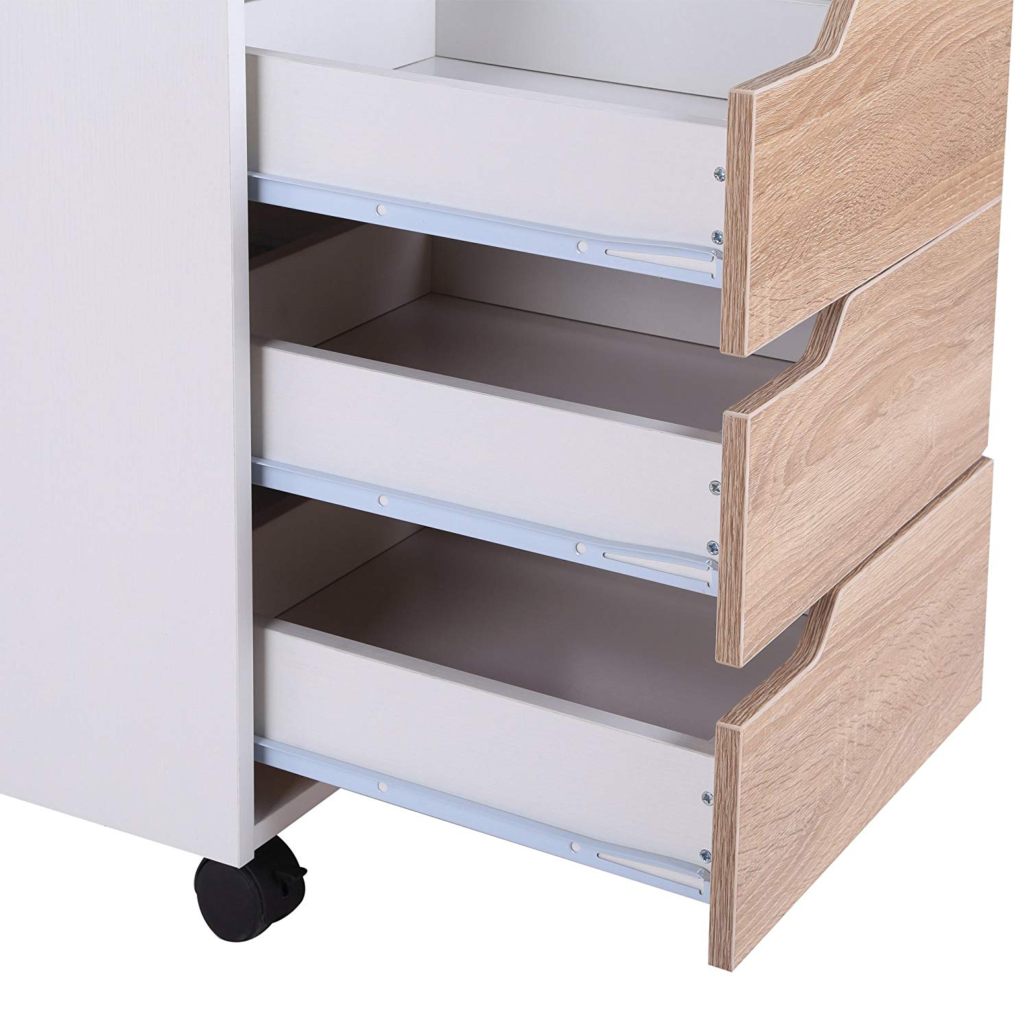 MDF Mobile File Cabinet Pedestal with 3 Drawers Lockable Casters Oak and White