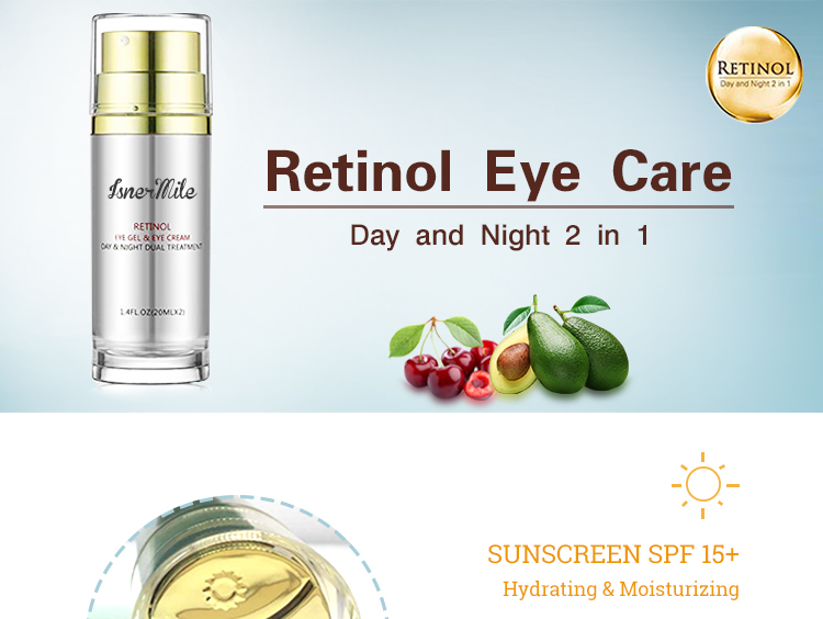 Private Label 2 in 1 Retinol Eye Cream and Gel for Sunscreen and antiwrinkle