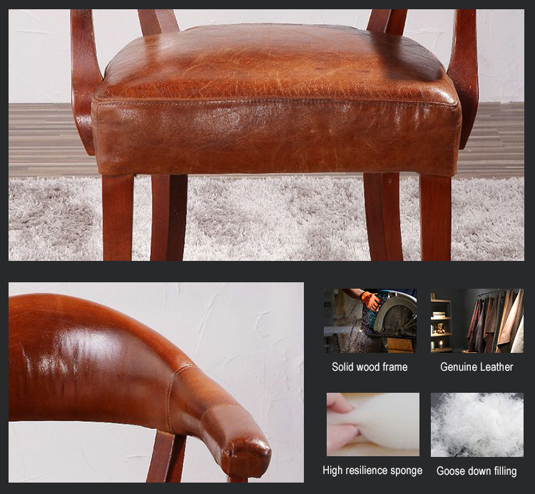 French Upholstery wooden chair antique leather design luxury dining chairs hotel VIP room armchairs