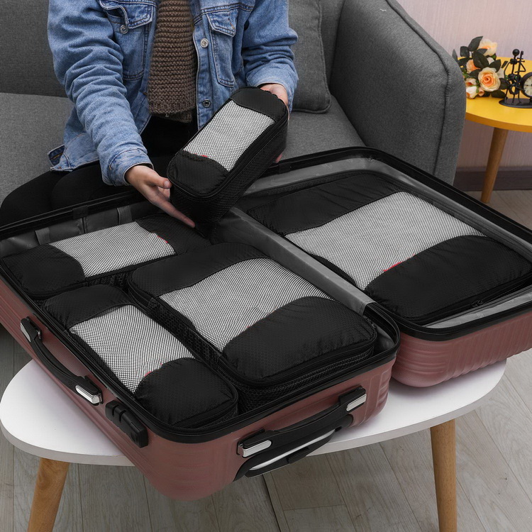 Il nero all'ingrosso 6 pezzi ha fissato i cubi dell'imballaggio logo personalizzato degli organizzatori dell'imballaggio dei bagagli di viaggio