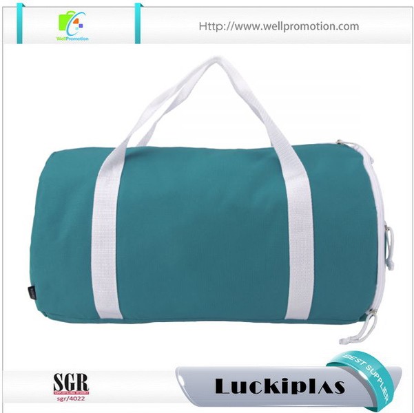 Borsone da viaggio rotondo da donna in tela blu da 12 once con tasca laterale