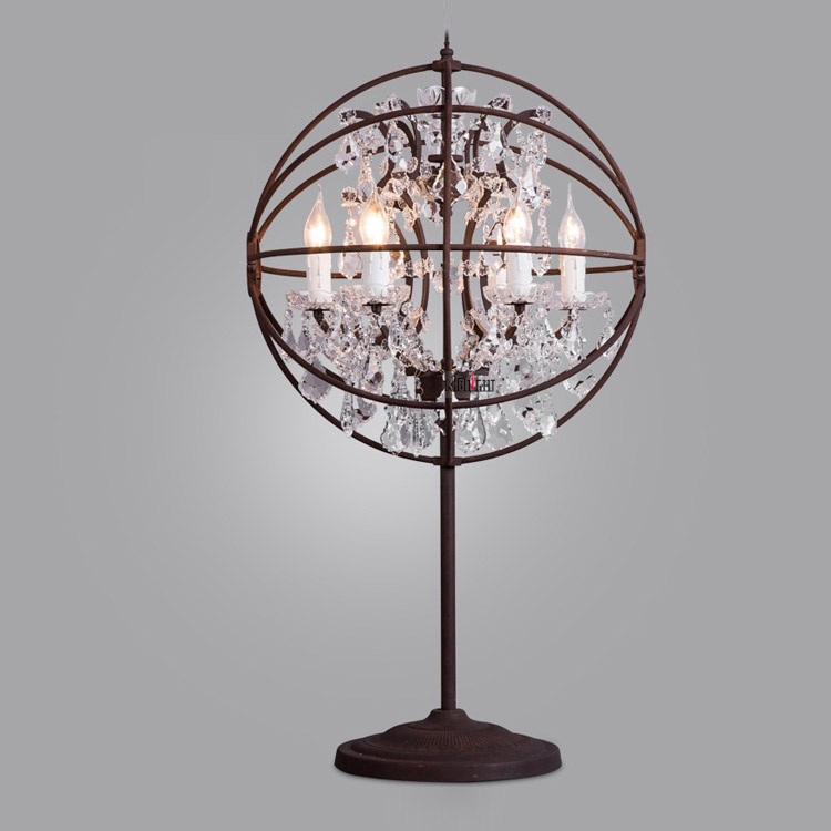 Elegant Retro rust iron table lamp and crystal table lamp for coffee shop restaurant clothing shop